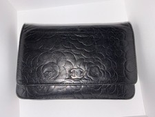 Chanel Camellia Black Leather Wallet On Chain Bag With Bag And Box