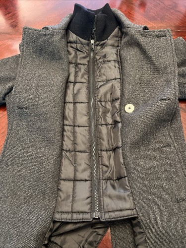 American Rag Wool Blend Men’s Pea Coat High Neck Button Up Gray Stripped S - Picture 6 of 10