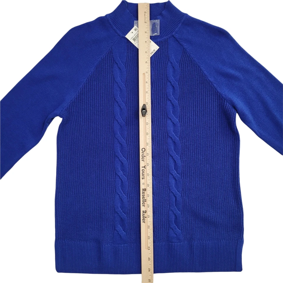 Suéter Karen Scott para mujer de algodón tejido con cable cuello falso azul pequeño Foto 4 de 4