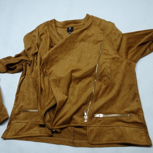 Libian Jacket Size 2X Diagonal Zip Brown Faux Suede Slim Cut Zipper Accent - Picture 6 of 9