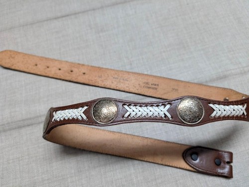 Vintage USA Made CONCHO Buckle Gürtel 42 Rindsleder WESTERN scaloped geflochten