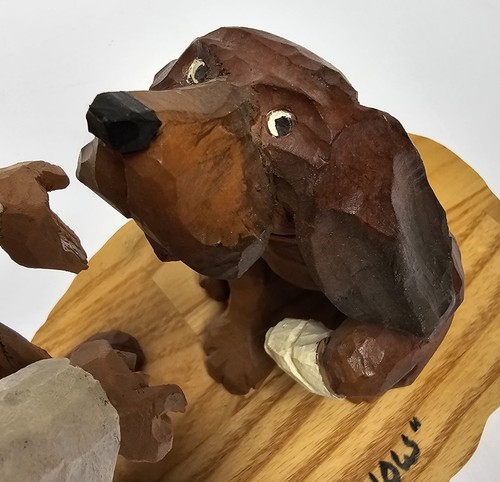 Hand Carved Wooden Sculpture Veterinarian Comforting A Dog 1997 - Picture 5 of 8