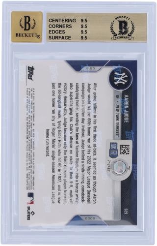 Aaron Judge New York Yankees Signed 2022 Topps Now 60th HR #929 BAS 9.5/10 - Picture 2 of 3