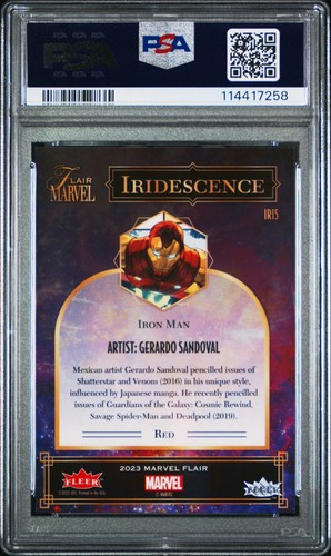 2023 Flair Marvel Iridescence Red Achievement /99 Iron Man IR15 PSA 10 - Foto 2 di 2