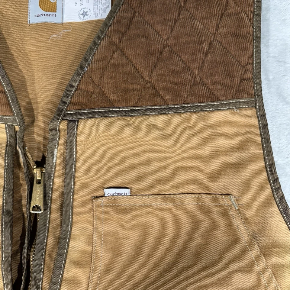 VTG Carhartt Vest Mens 2XL Brown Full Zip Canvas Hunting Field Duck VU256 90s - Image 3 of 4
