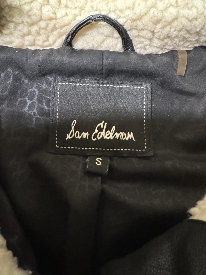 SAM EDELMAN женщин Кейтлин авиатор куртка из искусственной кожи шерпа Moto черный маленький - Изображение 4 из 4