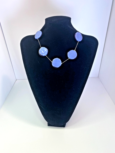 Murano Glass Necklace By Susanna Sent Blue Round Glass Silver Tone Chain Tag - Picture 8 of 20