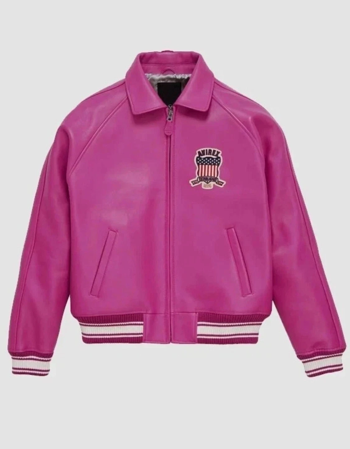 Men's Avirex Bomber American Style Flight Pink Genuine Leather Jacket