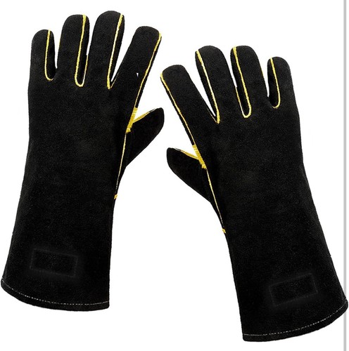 Schweißerhandschuhe Hitze Feuerfest Grill Leder Arbeitshandschuh BBQ Ofen Schmied - Bild 2 von 7