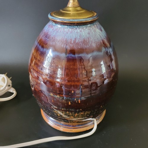 VINTAGE STUDIO ART POTTERY GLAZED HAND CRAFTED BLUES & BROWNS TABLE LAMP 10 1/2" - Picture 2 of 18