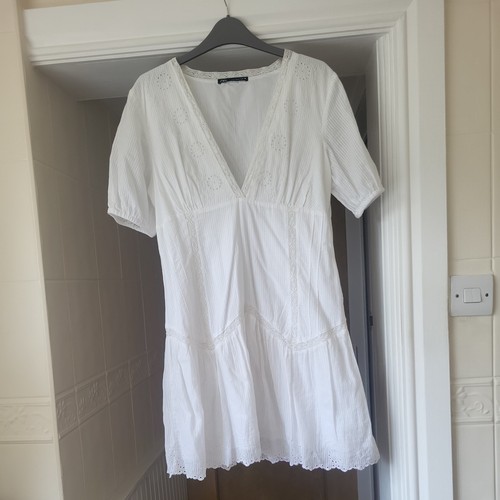 Zara White Cotton Dress Size L - Picture 2 of 4