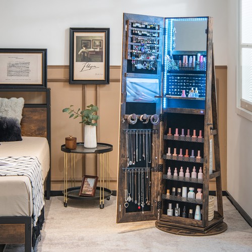 360° Schwenkbar Schmuck Schrank Organizer 3 Farben LED Spiegel mit integrierten Lichtern - Bild 3 von 10