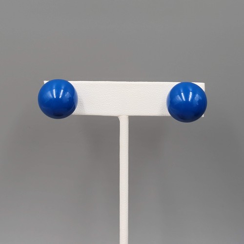 Royal Blue Acrylic Ball Pierced Earrings Bold Statement Stud 5/8" - Picture 3 of 7