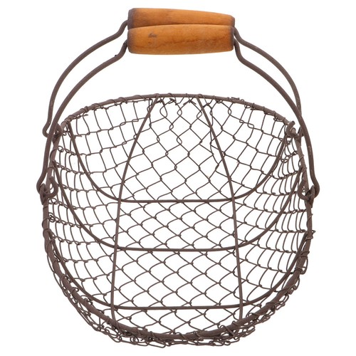  Cesta de huevos de alambre de hierro con mango de madera - Organizador de almacenamiento de metal para frutas - Imagen 10 de 12