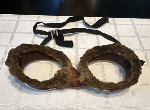 Vintage WWI Antik Fell Gefüttert Pilot Flieger Flieger Schutzbrille Brille - Bild 5 von 7