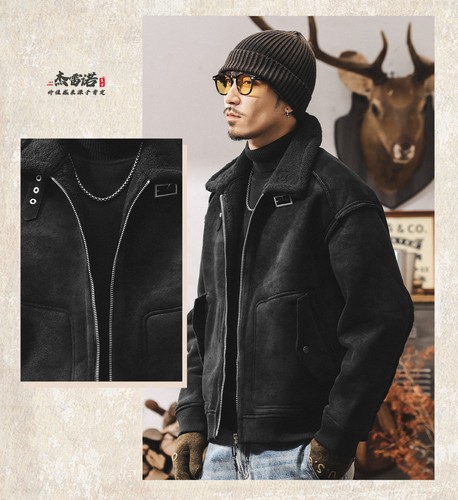 Retro Lammfell Baumwolle Daunenmantel Herren dick locker warm Baumwolle Motorradjacke - Bild 18 von 23