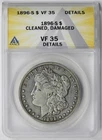 1896-S Morgan Dollar Silver $1 VF 35 Details Cleaned Damaged ANACS