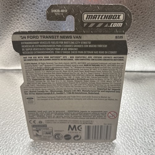 2017 Matchbox 14 FORD TRANSIT NEWS VAN Blue 9/125 GREAT CARD Adventure City - Picture 2 of 2