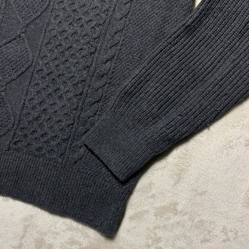 Vintage Gap Zopfmuster Pullover Herren Large Wollmischung Grobstrick Fischer Anthrazit Grau - Bild 4 von 12