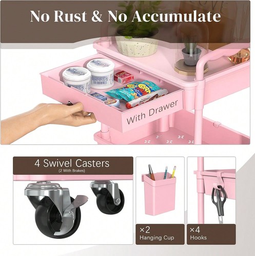 3-Tier Rolling Storage Cart with Drawers - Utility Organizer for Home & Office - Picture 16 of 59