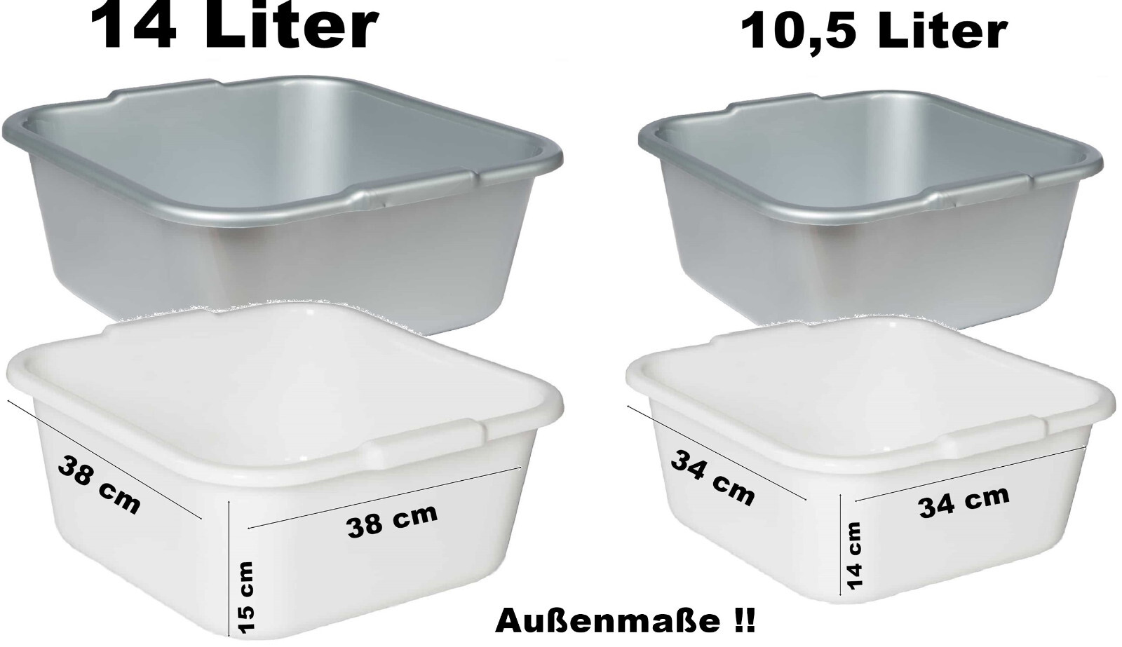 Kunststoff Schüssel Camping Eckig Spül Plastik Weiß Grau 14 oder 10,5 Liter