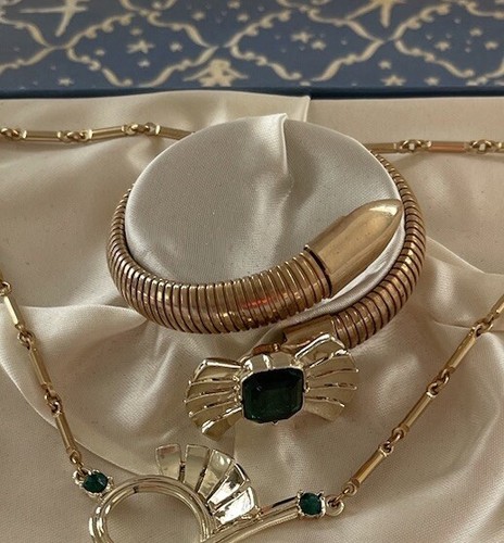 Earrings Necklace Bracelet Box Set Emerald Rhinestone Demi Parure D’Amour - Picture 7 of 13