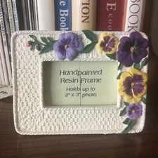 Vintage Mini Picture Frame 2x3" Photo Basket Weave & Petunias Floral K