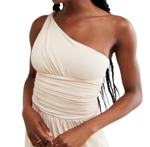 Susana Monaco One Shoulder Twist Wide Leg Jumpsuit In Blanched Almond Medium - Bild 3 von 8
