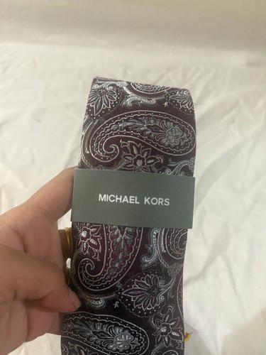 New Michael Kors Men's Moss Paisley Neck Tie Burgundy Red Formal ONE SIZE - Picture 11 of 12