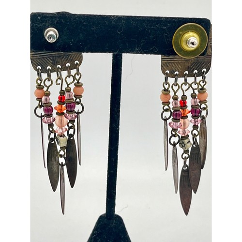 Orecchini Vintage Colorati Perline Tribali Perline Frange Statement Southwestern - Foto 6 di 7