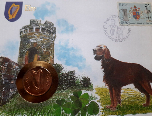 "Irlanda - "CASTILLO ~ ARPA IRLANDESA ~ PERRO ~ SETTER IRLANDÉS" Cubierta de moneda PNC 1987 - Imagen 4 de 12