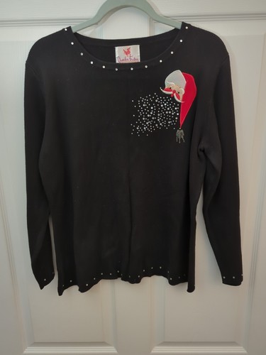 Quacker Factory Top mittelschwarz langärmeliger Pullover Weihnachtsmannverzierung - Bild 7 von 20