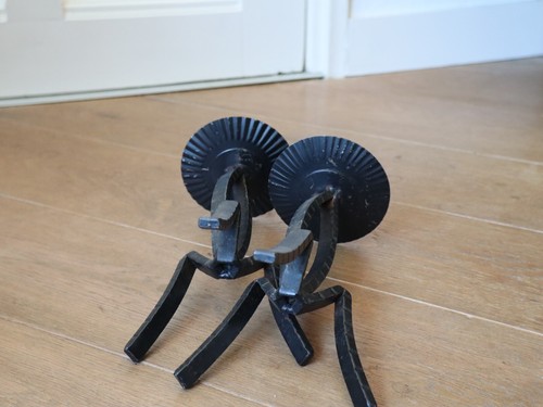 Set of 2 Brutalist Mid Century Modern Wrought Iron candle holders tripod - Bild 8 von 9