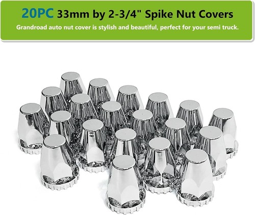 33mm Lug Nut Covers for Semi Trucks 2-3/4" Thread On Chrome ABS Screw-on 20 Caps - Picture 9 of 20