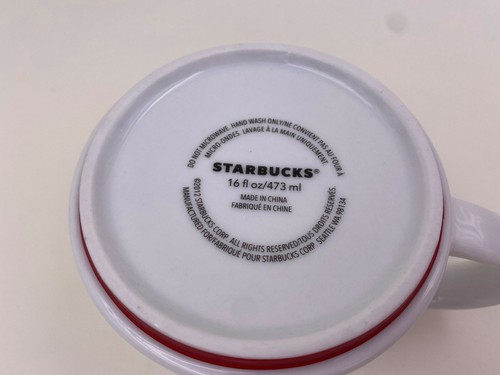Starbucks White Coffee Mug 2012 Red Stripe Gold Logo 16 Oz EUC Stackable - Picture 8 of 9