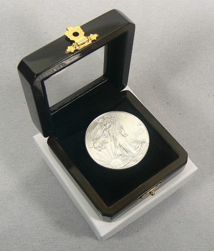6 cajas de monedas de madera marrón oscuro con interior de terciopelo negro (SOLO CAJA) - Imagen 3 de 6