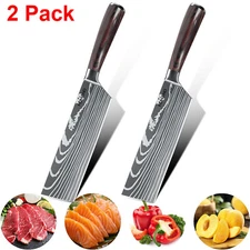2PCS 7" Razor Sharp Meat Cleaver Vegetable Kitchen Knife Multipurpose Chef Knife