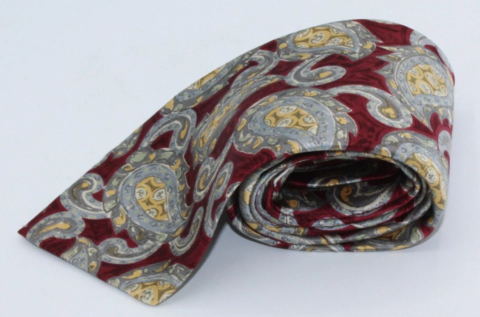 Corbata de Colección Cuello Corbata Condesa Mara Rojo Dorado Patrón Paisley Sixtino Satén Usada Foto 3 de 4