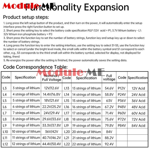 Batteriekapazitätsmonitor DC 6-100V Akku Meter 12V 24V 48V Prozentspannung - Bild 2 von 18