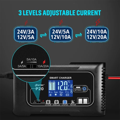 20A 12V 24V 20 Amp Car Battery Smart Charger for Lead Acid AGM LiFePo4 battery - Picture 8 of 16