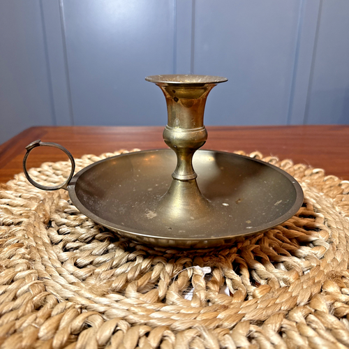 Messing Bett Kammer Kerzenhalter mit Fingerschlaufe Griff Vintage Patina Indien