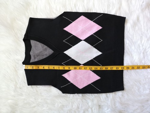 Chaleco Jersey SheIn Niñas Negro Cuello en V Argyle/Diamante Tejido Talla 160/11y-12y - Imagen 5 de 7