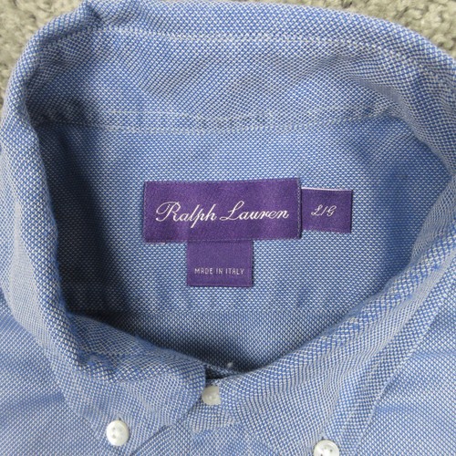 Ralph Lauren Purple Label Shirt Mens Large Blue Solid Made In Italy Button Down - Picture 3 of 13