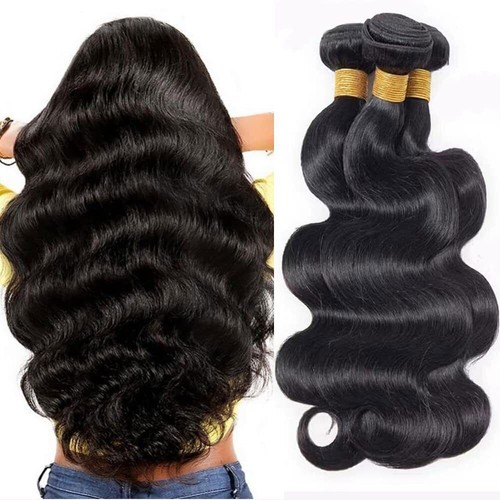 3 paquetes de extensiones de cabello humano 100 % virgen Remy onda corporal 12A trama 50 g negro - Imagen 11 de 14
