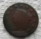 New Listing1823 Coronet Head Large Cent Rare Early Key Date Bold Date Cleaned Corroded