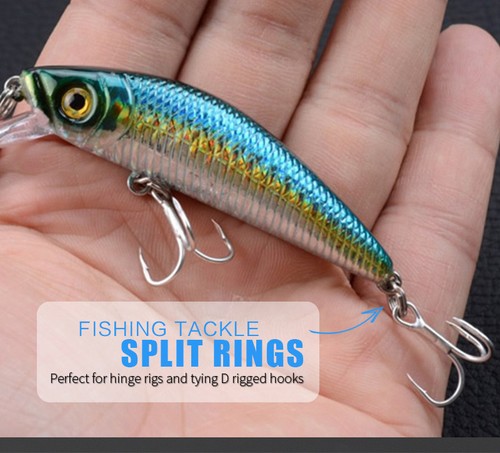 250pcs 5Size Solid Stainless Steel Snap Split Ring Fishing Lure Tackle Connector - Picture 8 of 12