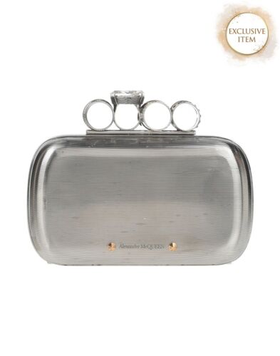 RRP€2090 ALEXANDER MCQUEEN Knuckle Metal Clutch Bag Embellished Four Rings - Picture 1 of 11