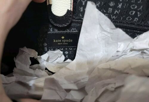 KATE SPADE JUNO GRANT ST Black Leather White Flower Short Handles Purse, NWT - Picture 13 of 14
