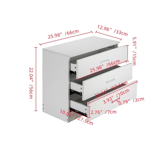 3-Drawer Storage Cabinet - MDF, Metal Handles, Smooth Gliding & White Nightstand - Picture 2 of 24