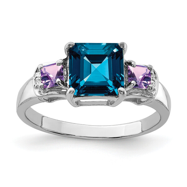 Sterling Silver London Blue Topaz, Amethyst And Diamond Ring Sterling Silver London Blue Topaz, Amethyst And Diamond Ring